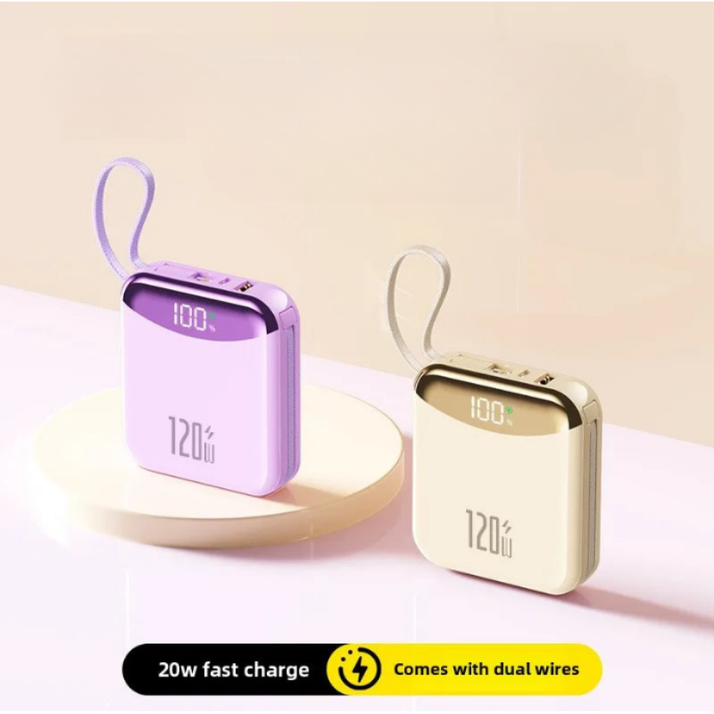 ⚡ 120W Portable Power Bank | Dual Cable & Quick Charge