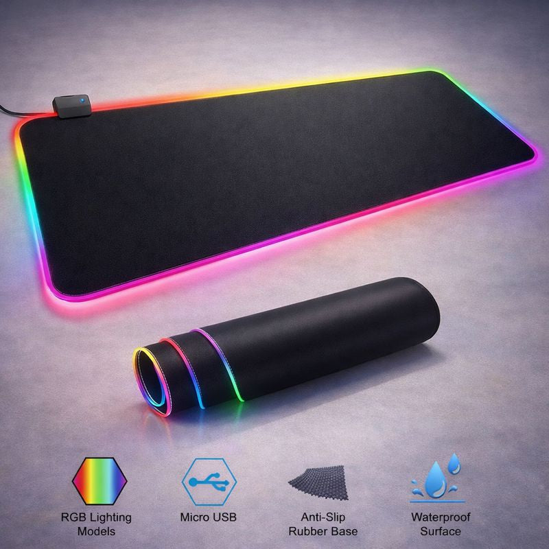 🖱️RGB LED Gaming Mouse Pad – Large Waterproof Desk Mat