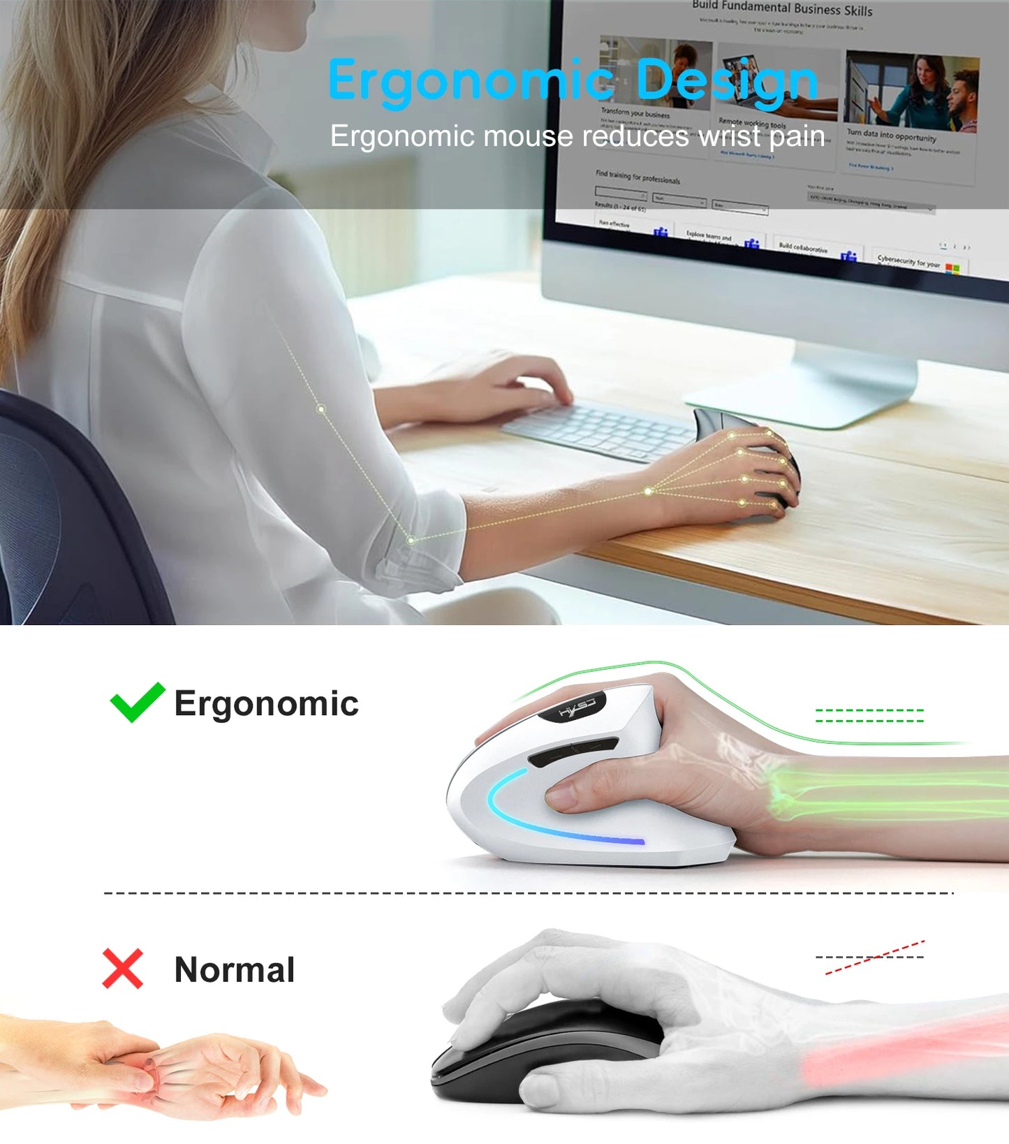 🖱️ Ergonomic Vertical Mouse | Rechargeable Dual-Mode Comfort